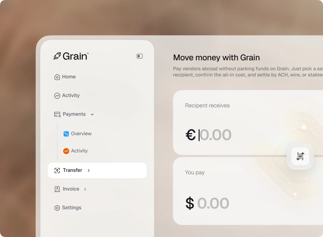 The Grain dashboard transfer view
