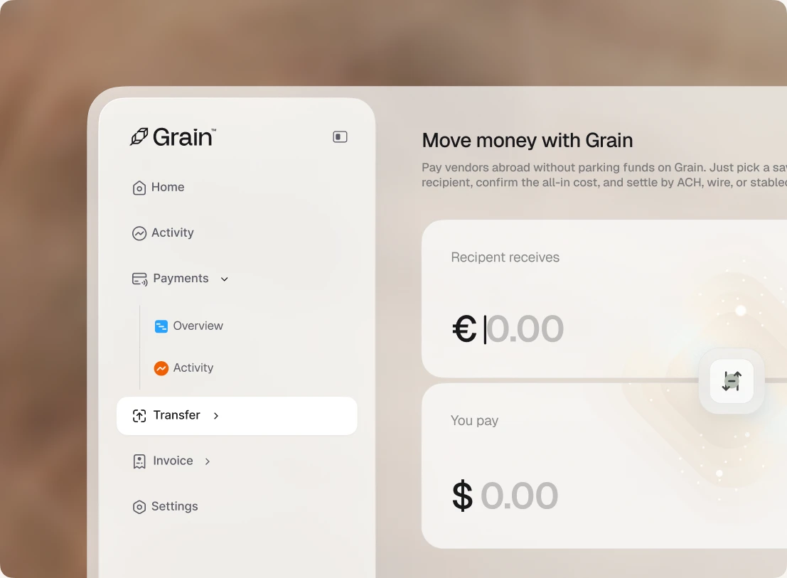 The Grain dashboard transfer view